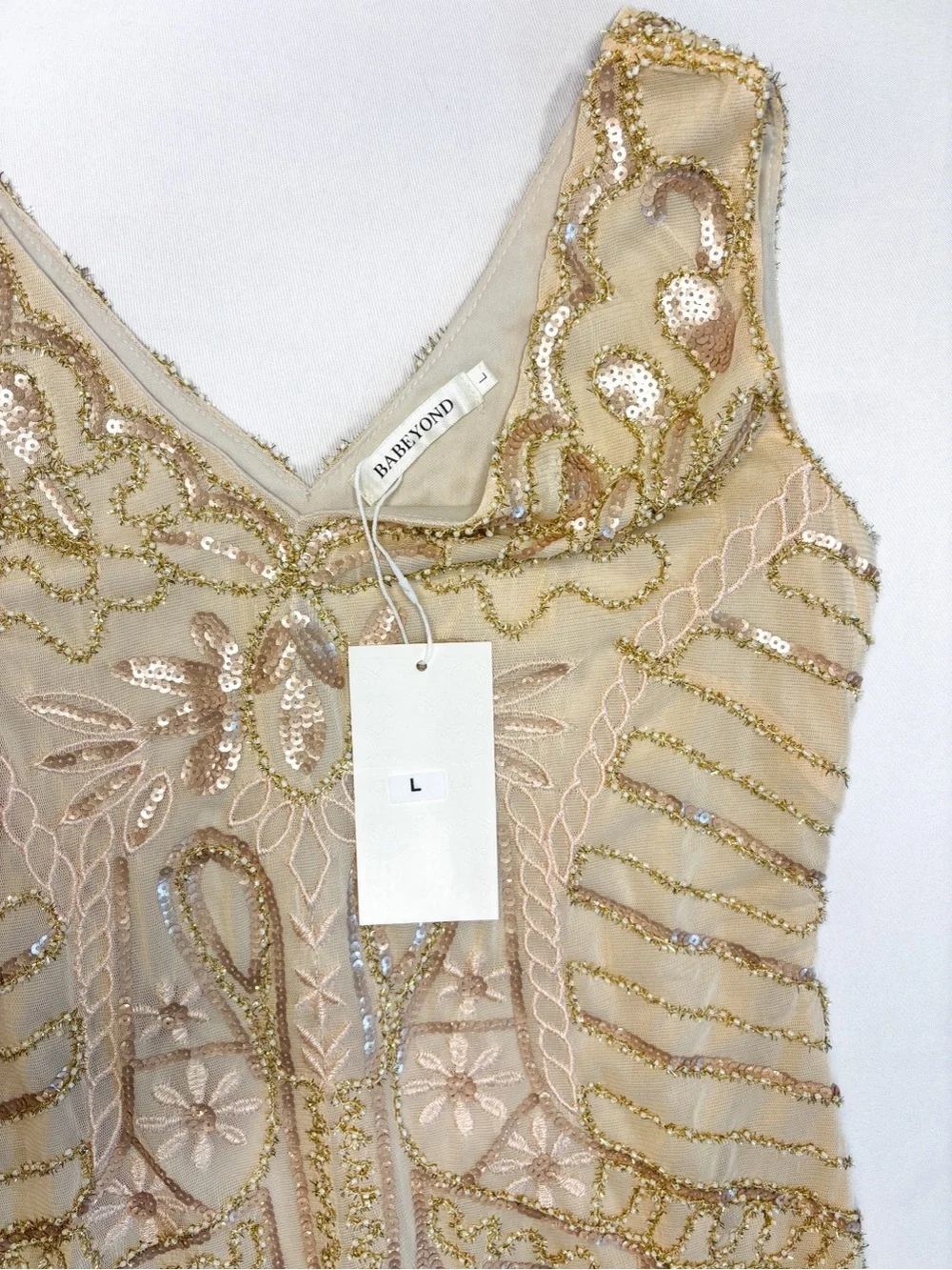 Gold Beaded Fringe 1920’s Gatsby Cocktail Dress NWT - Picture 3 of 4